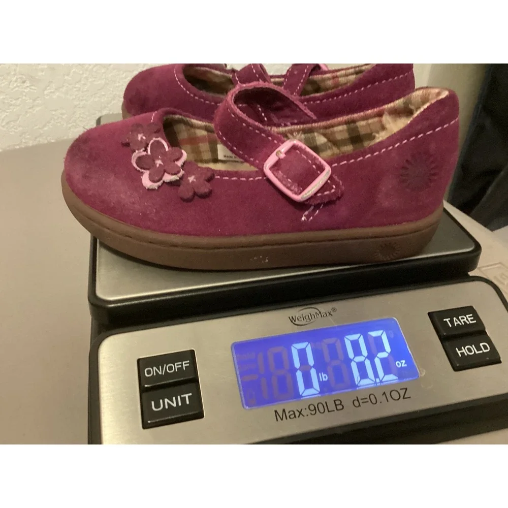 UGG Mary Jane Shoes Kids‎ Size 7 Magenta Purple Suede Shearling Flower Applique